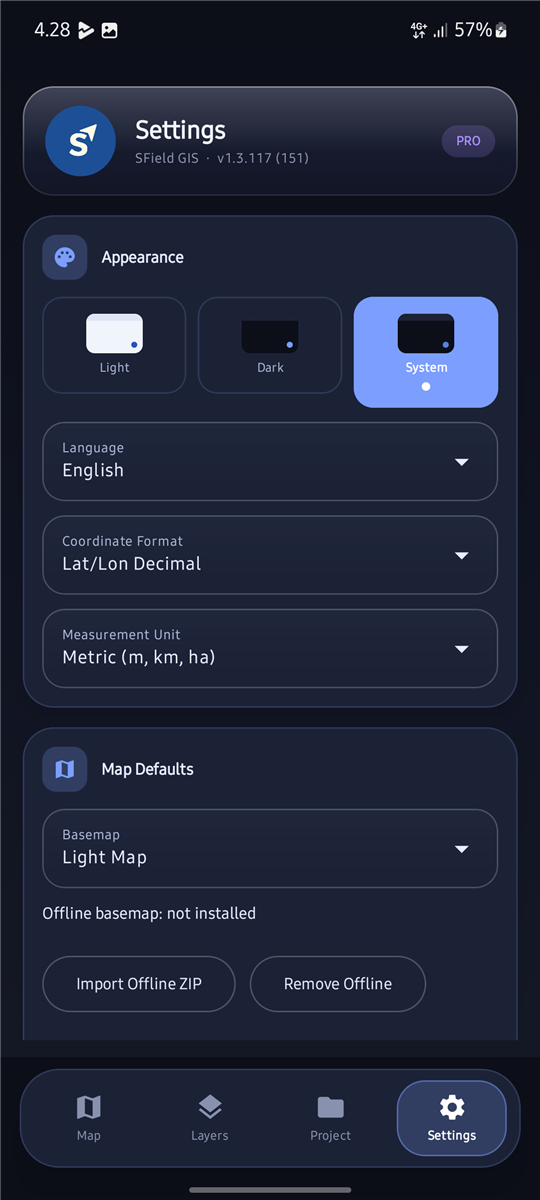 SField settings