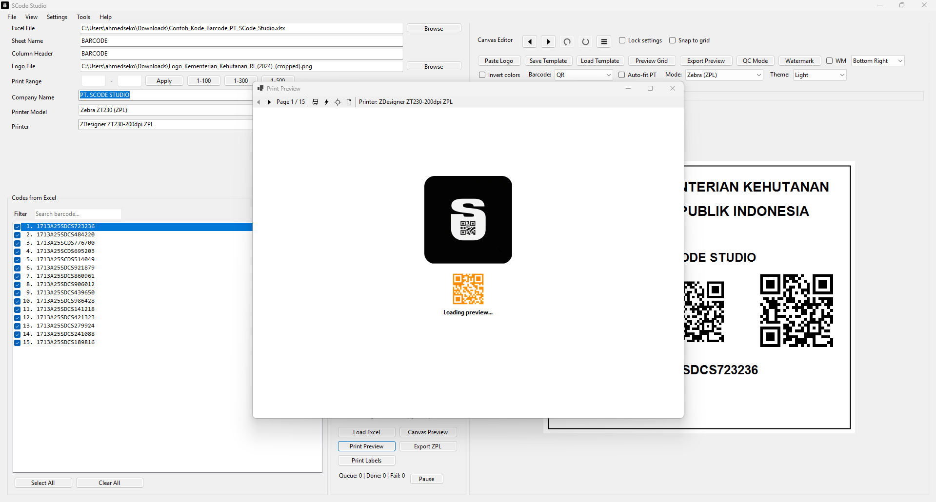 Print preview loading